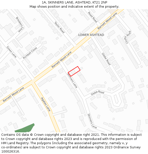 1A, SKINNERS LANE, ASHTEAD, KT21 2NP: Location map and indicative extent of plot