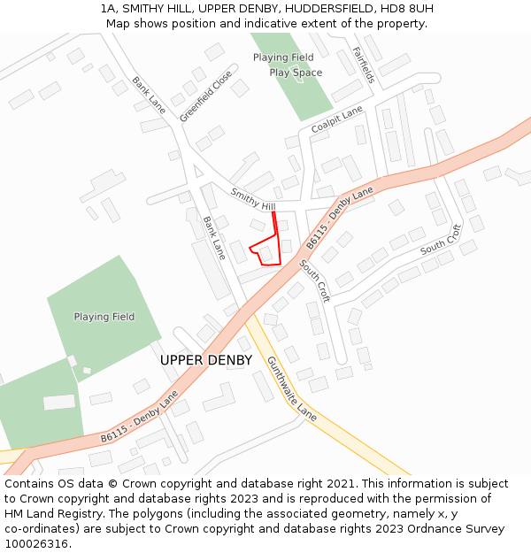 1A, SMITHY HILL, UPPER DENBY, HUDDERSFIELD, HD8 8UH: Location map and indicative extent of plot