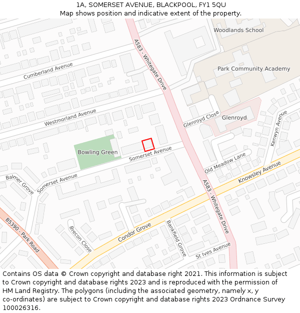 1A, SOMERSET AVENUE, BLACKPOOL, FY1 5QU: Location map and indicative extent of plot