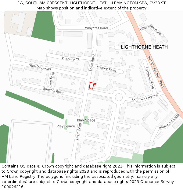 1A, SOUTHAM CRESCENT, LIGHTHORNE HEATH, LEAMINGTON SPA, CV33 9TJ: Location map and indicative extent of plot