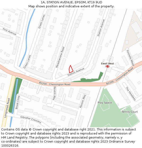 1A, STATION AVENUE, EPSOM, KT19 9UD: Location map and indicative extent of plot