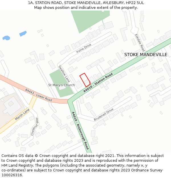 1A, STATION ROAD, STOKE MANDEVILLE, AYLESBURY, HP22 5UL: Location map and indicative extent of plot