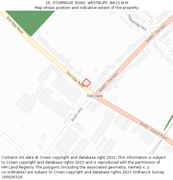 1A, STORRIDGE ROAD, WESTBURY, BA13 4HX: Location map and indicative extent of plot