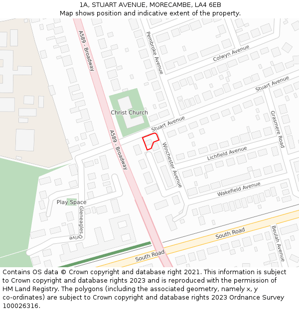 1A, STUART AVENUE, MORECAMBE, LA4 6EB: Location map and indicative extent of plot