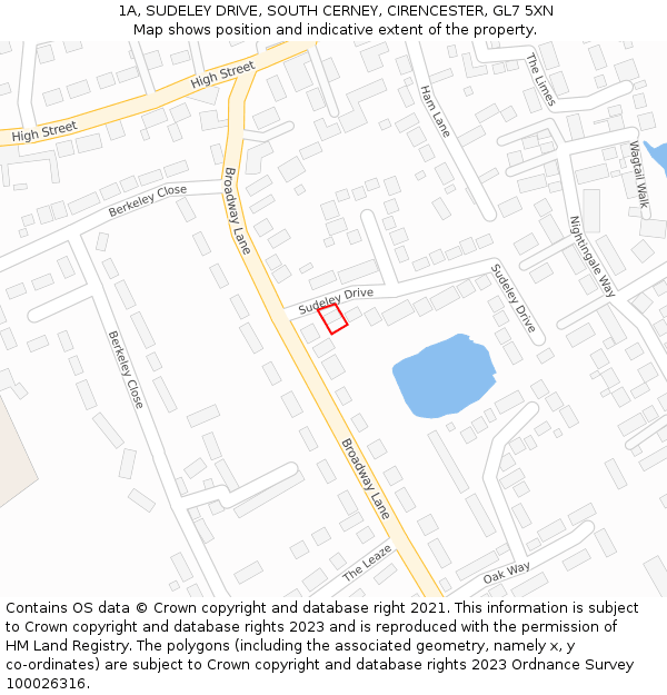 1A, SUDELEY DRIVE, SOUTH CERNEY, CIRENCESTER, GL7 5XN: Location map and indicative extent of plot