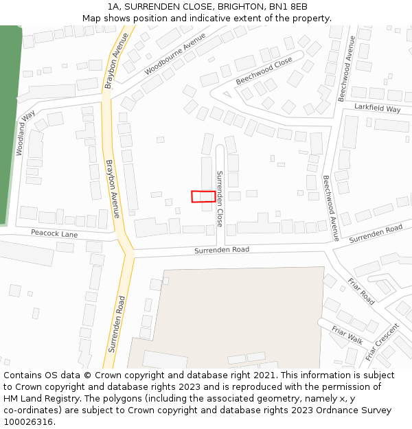 1A, SURRENDEN CLOSE, BRIGHTON, BN1 8EB: Location map and indicative extent of plot