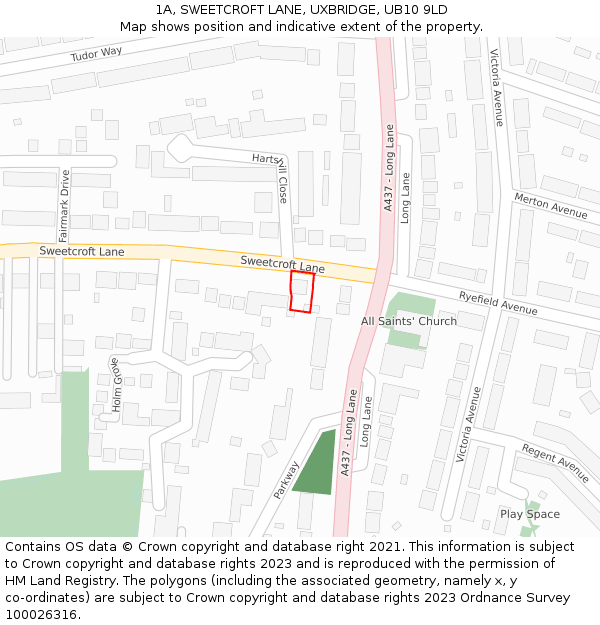 1A, SWEETCROFT LANE, UXBRIDGE, UB10 9LD: Location map and indicative extent of plot