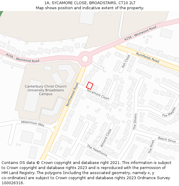 1A, SYCAMORE CLOSE, BROADSTAIRS, CT10 2LT: Location map and indicative extent of plot