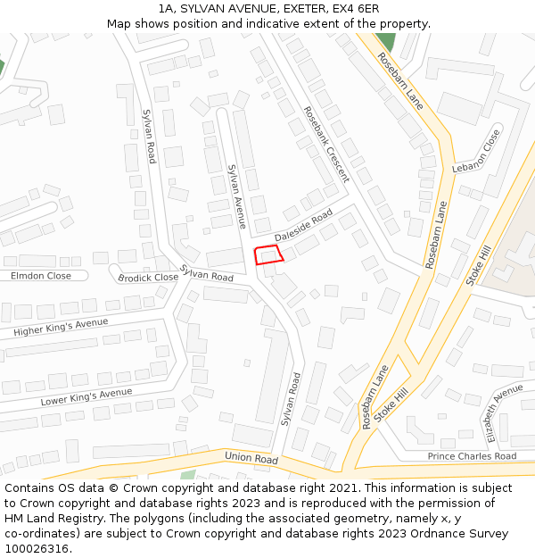 1A, SYLVAN AVENUE, EXETER, EX4 6ER: Location map and indicative extent of plot