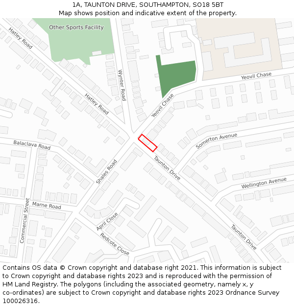 1A, TAUNTON DRIVE, SOUTHAMPTON, SO18 5BT: Location map and indicative extent of plot