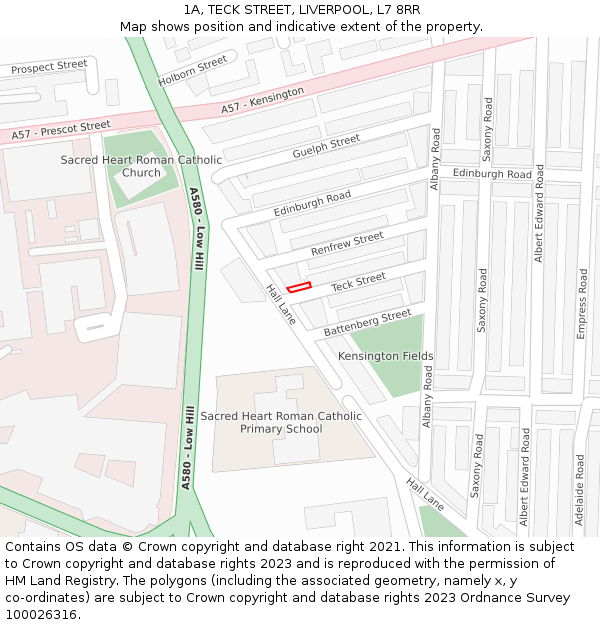 1A, TECK STREET, LIVERPOOL, L7 8RR: Location map and indicative extent of plot