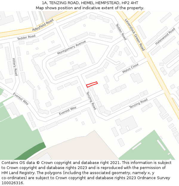 1A, TENZING ROAD, HEMEL HEMPSTEAD, HP2 4HT: Location map and indicative extent of plot