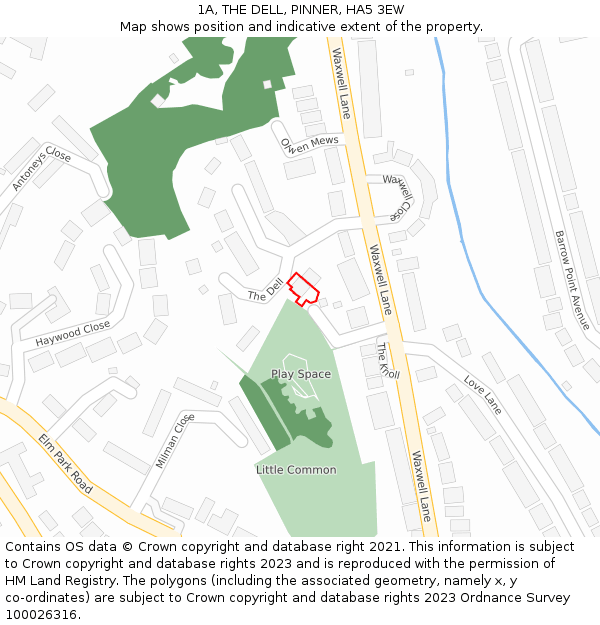 1A, THE DELL, PINNER, HA5 3EW: Location map and indicative extent of plot