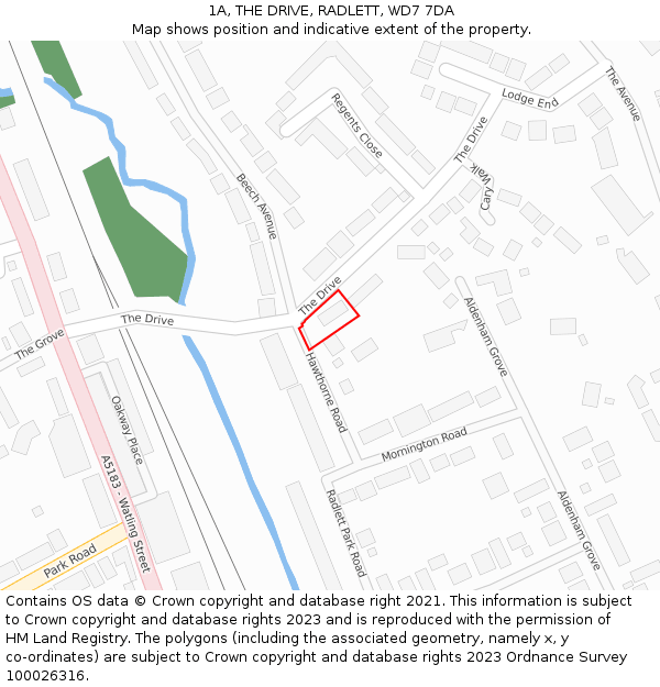 1A, THE DRIVE, RADLETT, WD7 7DA: Location map and indicative extent of plot