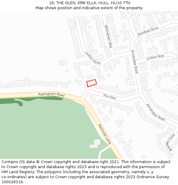 1A, THE GLEN, KIRK ELLA, HULL, HU10 7TN: Location map and indicative extent of plot