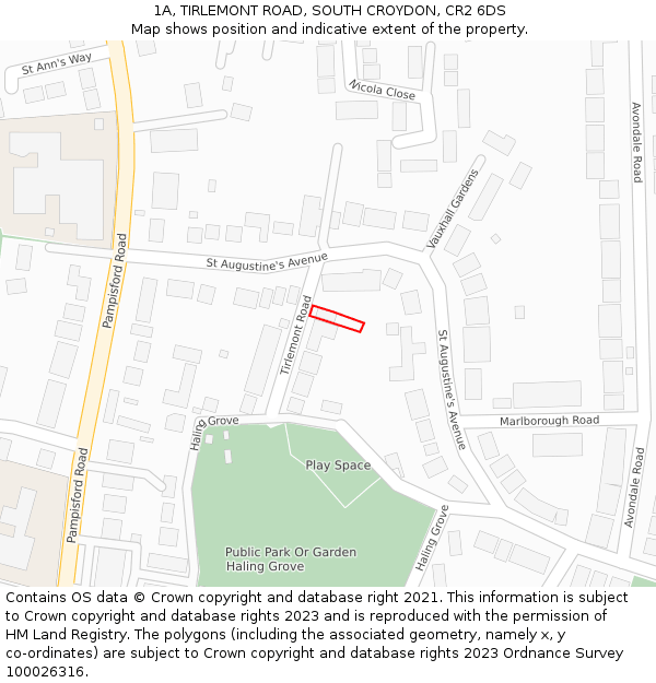 1A, TIRLEMONT ROAD, SOUTH CROYDON, CR2 6DS: Location map and indicative extent of plot