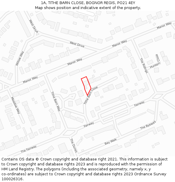 1A, TITHE BARN CLOSE, BOGNOR REGIS, PO21 4EY: Location map and indicative extent of plot