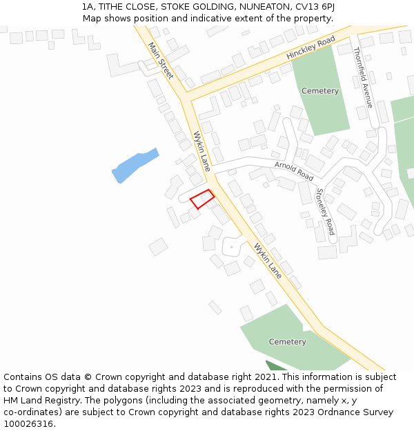 1A, TITHE CLOSE, STOKE GOLDING, NUNEATON, CV13 6PJ: Location map and indicative extent of plot