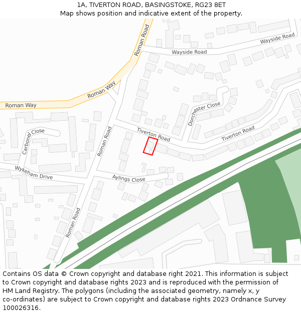 1A, TIVERTON ROAD, BASINGSTOKE, RG23 8ET: Location map and indicative extent of plot