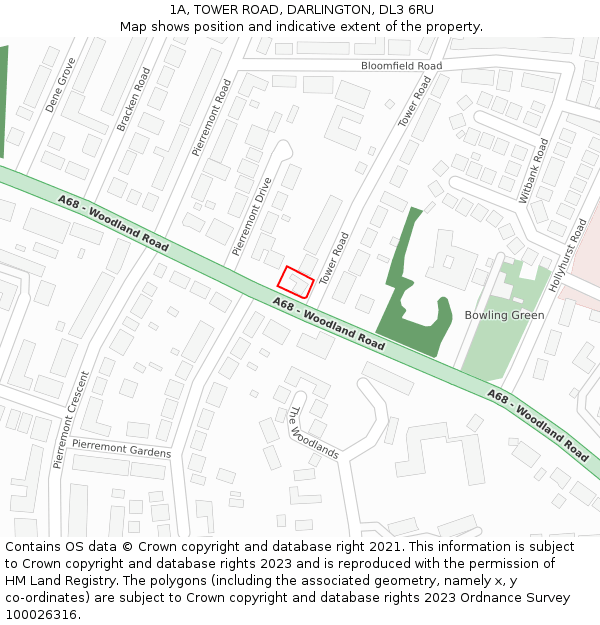 1A, TOWER ROAD, DARLINGTON, DL3 6RU: Location map and indicative extent of plot