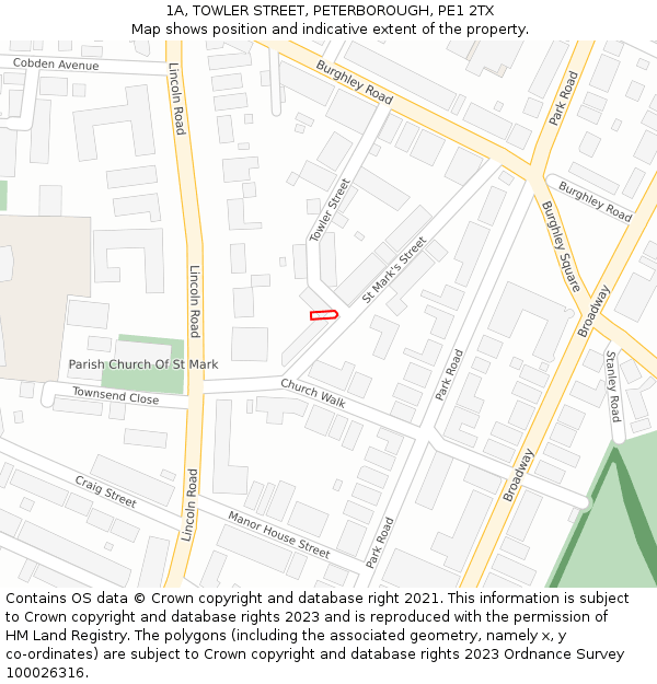 1A, TOWLER STREET, PETERBOROUGH, PE1 2TX: Location map and indicative extent of plot