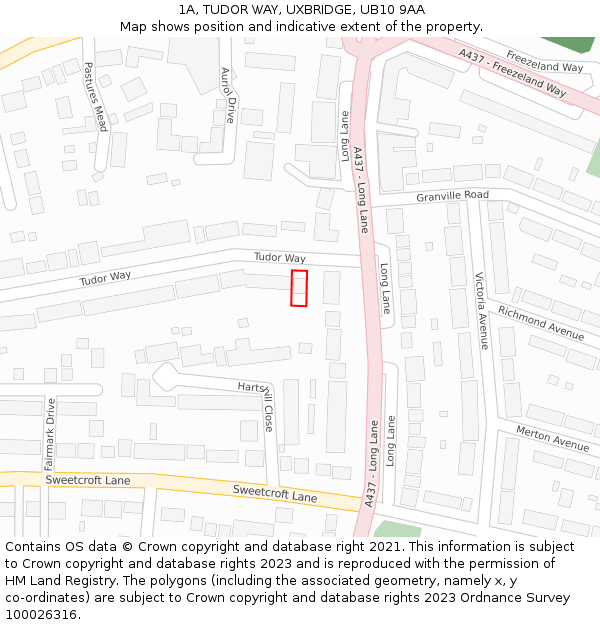 1A, TUDOR WAY, UXBRIDGE, UB10 9AA: Location map and indicative extent of plot