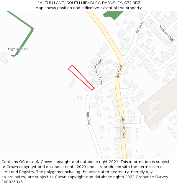 1A, TUN LANE, SOUTH HIENDLEY, BARNSLEY, S72 9BZ: Location map and indicative extent of plot