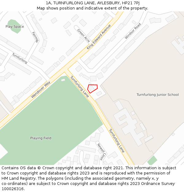 1A, TURNFURLONG LANE, AYLESBURY, HP21 7PJ: Location map and indicative extent of plot