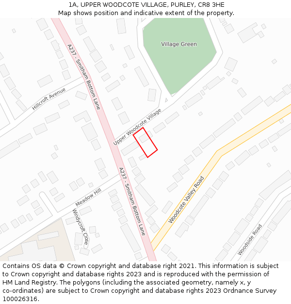 1A, UPPER WOODCOTE VILLAGE, PURLEY, CR8 3HE: Location map and indicative extent of plot