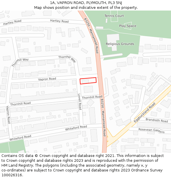 1A, VAPRON ROAD, PLYMOUTH, PL3 5NJ: Location map and indicative extent of plot