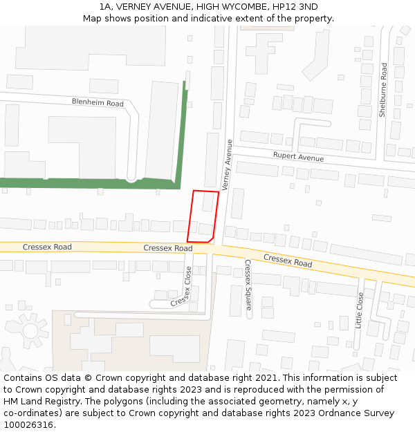 1A, VERNEY AVENUE, HIGH WYCOMBE, HP12 3ND: Location map and indicative extent of plot