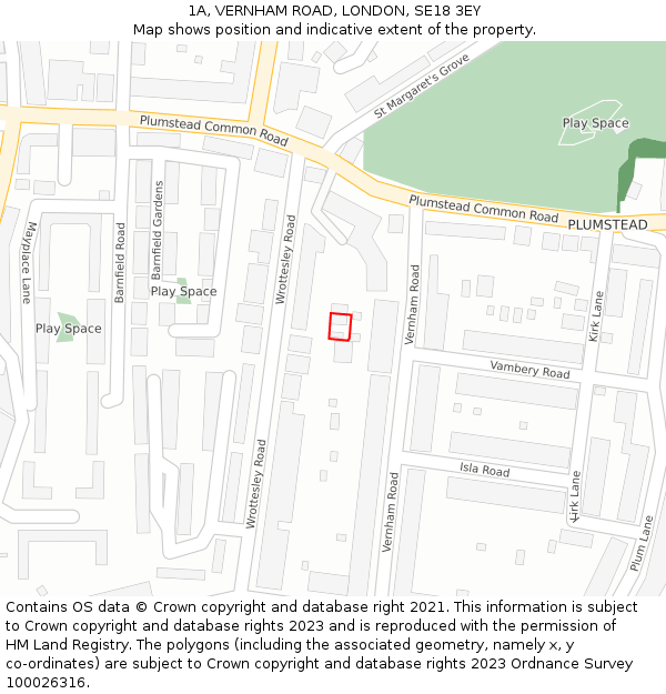1A, VERNHAM ROAD, LONDON, SE18 3EY: Location map and indicative extent of plot