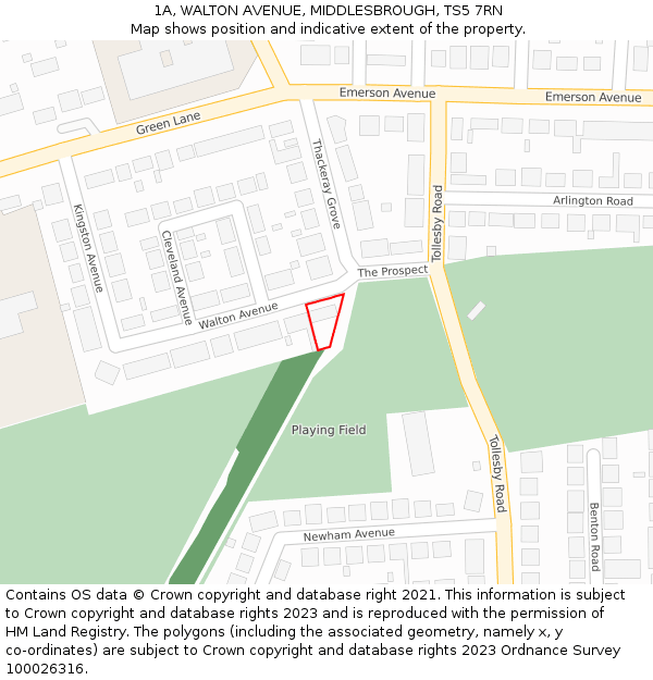 1A, WALTON AVENUE, MIDDLESBROUGH, TS5 7RN: Location map and indicative extent of plot