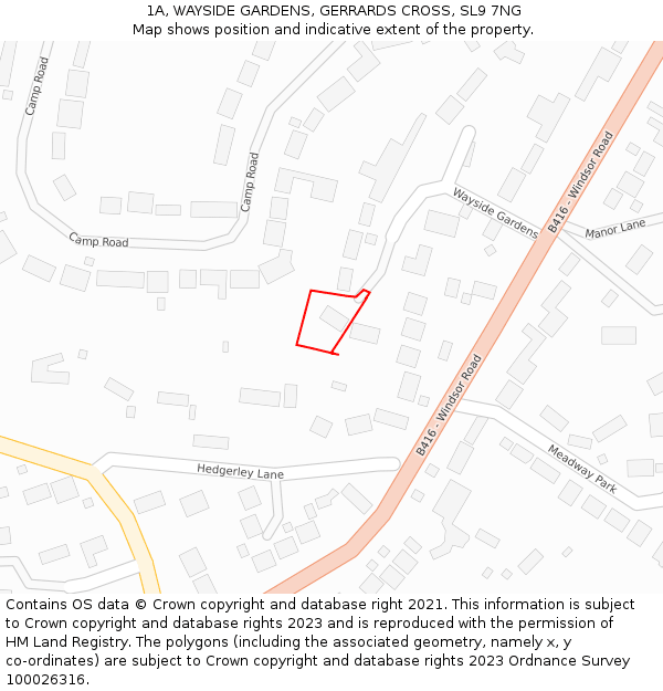 1A, WAYSIDE GARDENS, GERRARDS CROSS, SL9 7NG: Location map and indicative extent of plot