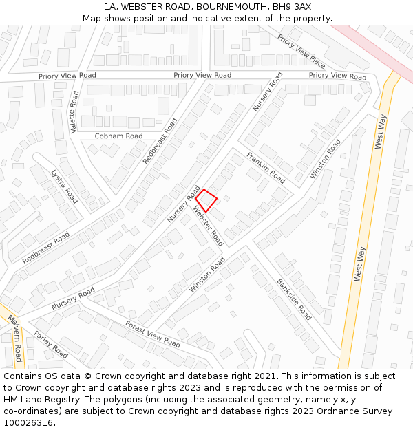1A, WEBSTER ROAD, BOURNEMOUTH, BH9 3AX: Location map and indicative extent of plot
