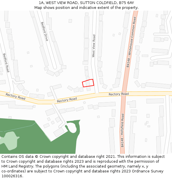 1A, WEST VIEW ROAD, SUTTON COLDFIELD, B75 6AY: Location map and indicative extent of plot