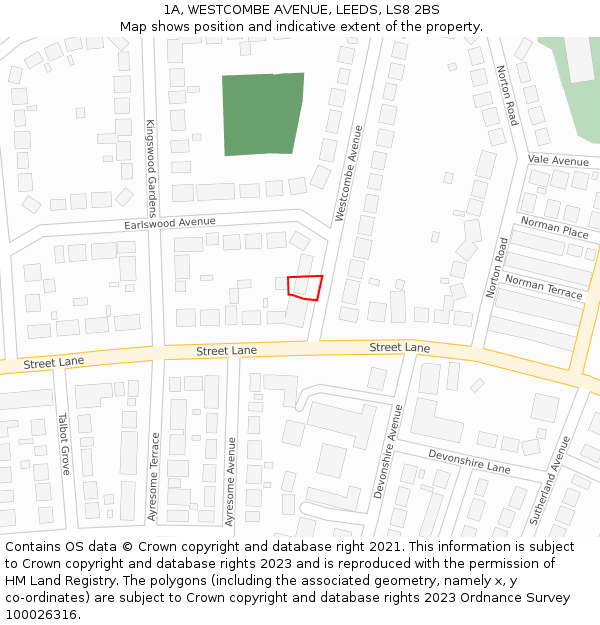 1A, WESTCOMBE AVENUE, LEEDS, LS8 2BS: Location map and indicative extent of plot