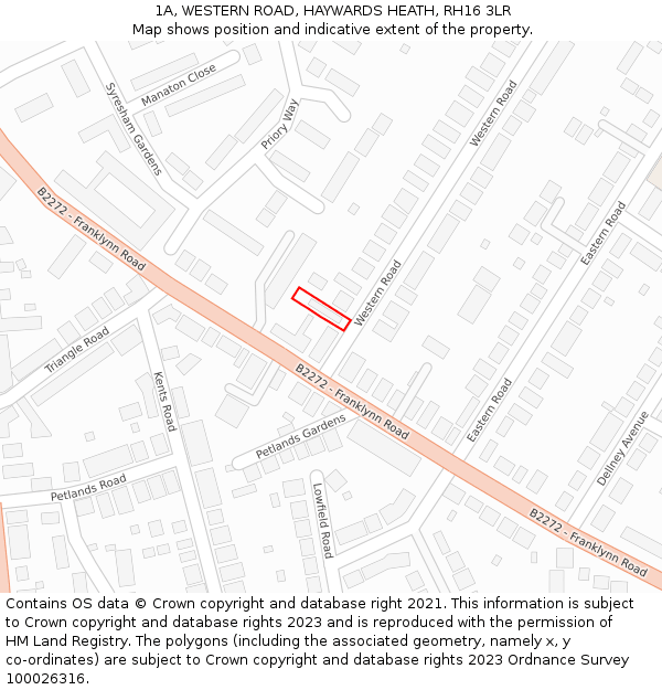 1A, WESTERN ROAD, HAYWARDS HEATH, RH16 3LR: Location map and indicative extent of plot