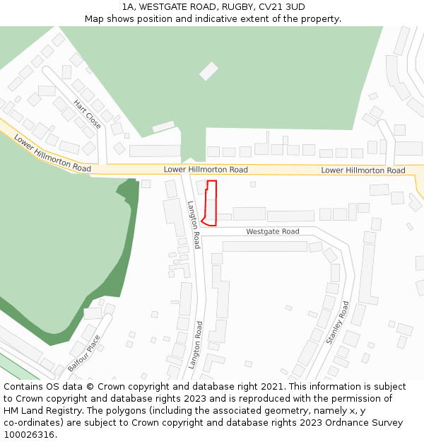 1A, WESTGATE ROAD, RUGBY, CV21 3UD: Location map and indicative extent of plot