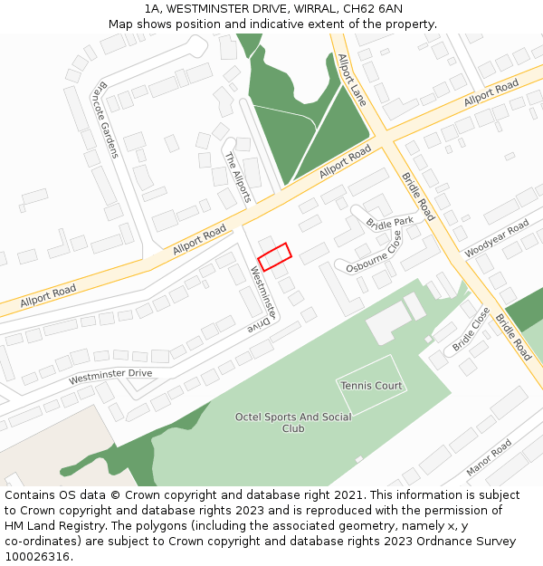 1A, WESTMINSTER DRIVE, WIRRAL, CH62 6AN: Location map and indicative extent of plot