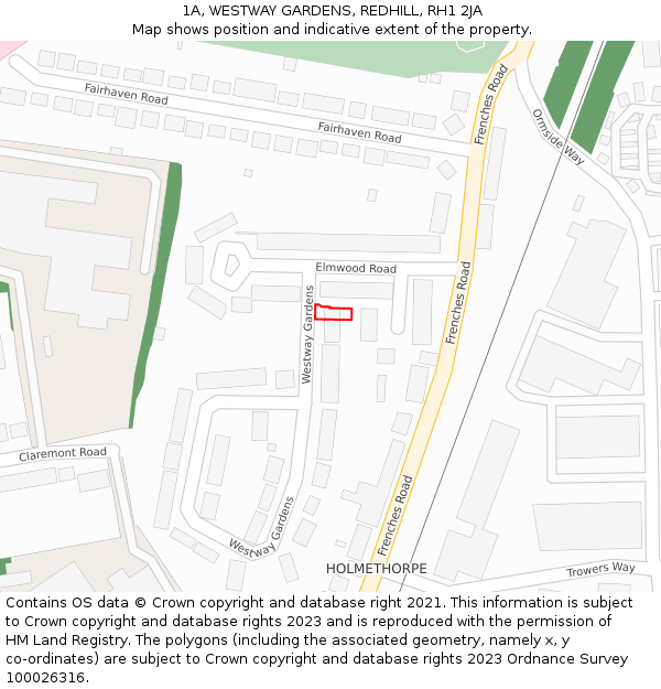 1A, WESTWAY GARDENS, REDHILL, RH1 2JA: Location map and indicative extent of plot