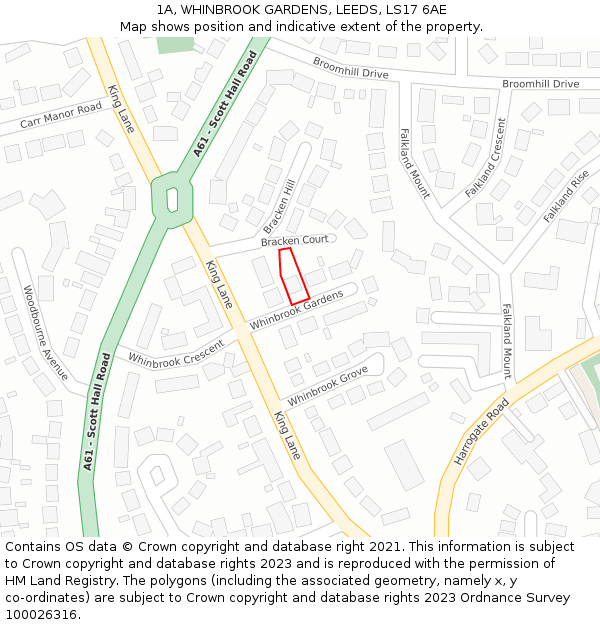 1A, WHINBROOK GARDENS, LEEDS, LS17 6AE: Location map and indicative extent of plot
