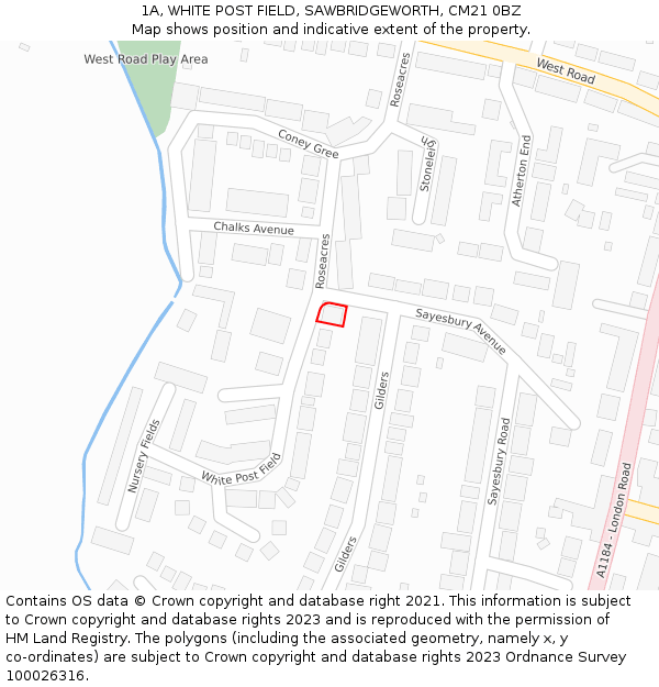 1A, WHITE POST FIELD, SAWBRIDGEWORTH, CM21 0BZ: Location map and indicative extent of plot