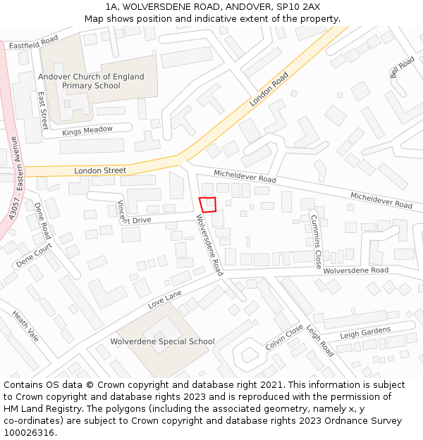 1A, WOLVERSDENE ROAD, ANDOVER, SP10 2AX: Location map and indicative extent of plot