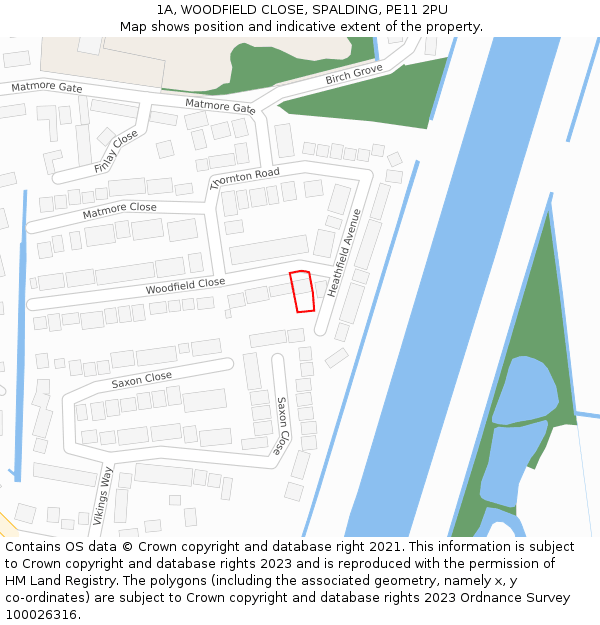 1A, WOODFIELD CLOSE, SPALDING, PE11 2PU: Location map and indicative extent of plot