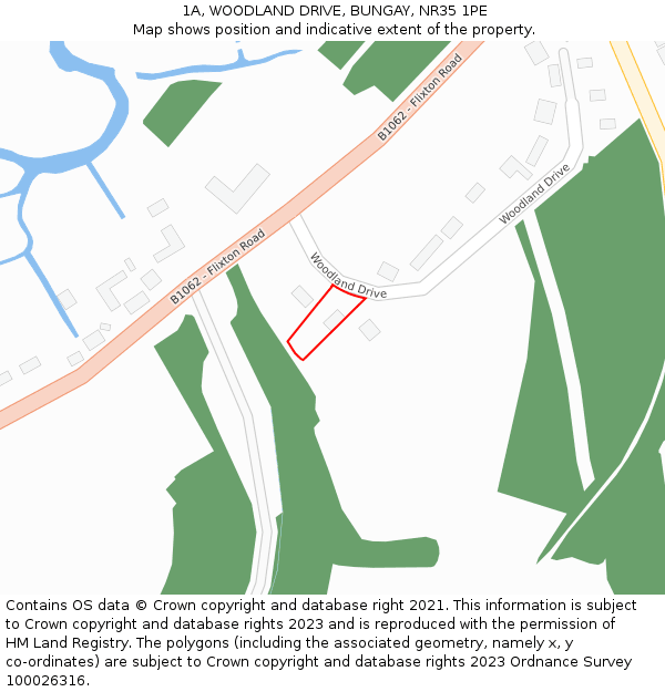 1A, WOODLAND DRIVE, BUNGAY, NR35 1PE: Location map and indicative extent of plot
