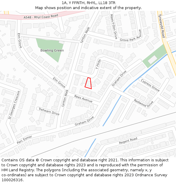 1A, Y FFRITH, RHYL, LL18 3TR: Location map and indicative extent of plot