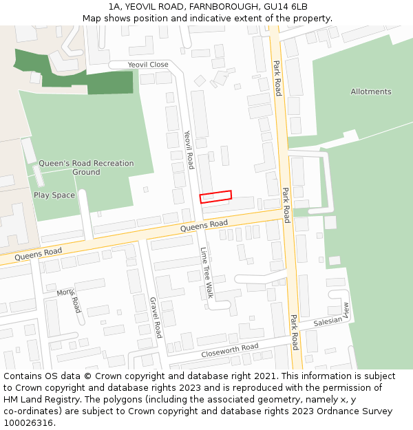 1A, YEOVIL ROAD, FARNBOROUGH, GU14 6LB: Location map and indicative extent of plot
