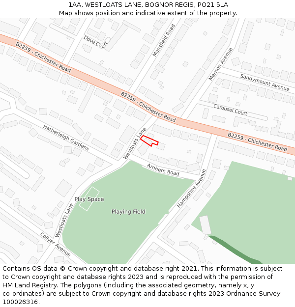 1AA, WESTLOATS LANE, BOGNOR REGIS, PO21 5LA: Location map and indicative extent of plot