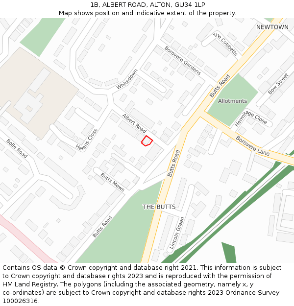 1B, ALBERT ROAD, ALTON, GU34 1LP: Location map and indicative extent of plot